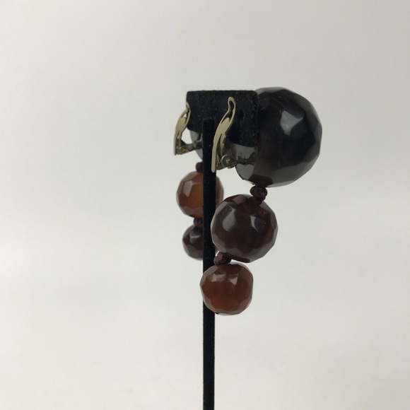 Vtg Gerda Lynggaard Monies Danish Horn Bone Runway Dangle Drop Facet Earrings - Picture 3 of 8